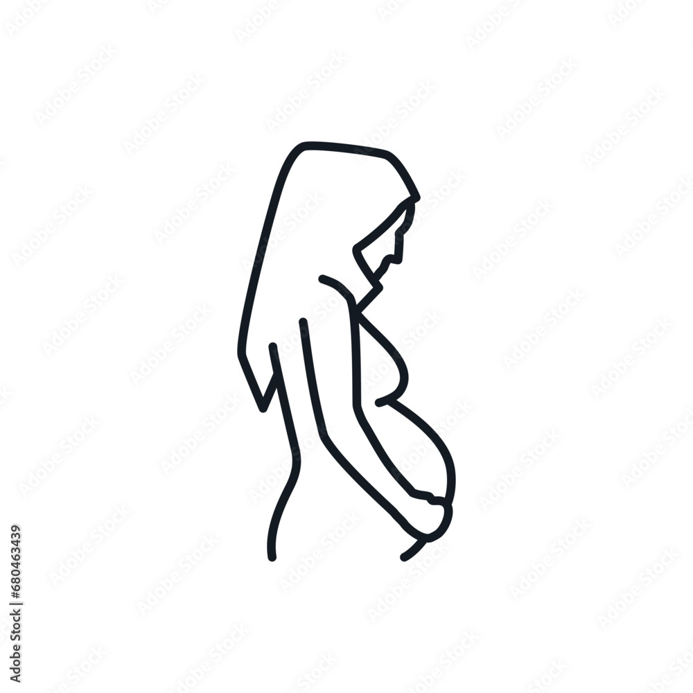 Fototapeta premium Pregnancy logo icon Pregnant muslim woman sign Mother needs psychological help Family support and pregnancy assistance concept Print for clothes medical card cover badge banner educational poster ad