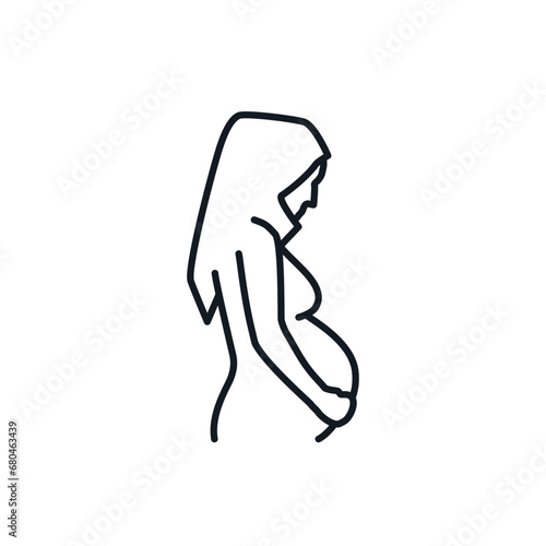 Pregnancy logo icon Pregnant muslim woman sign Mother needs psychological help Family support and pregnancy assistance concept Print for clothes medical card cover badge banner educational poster ad