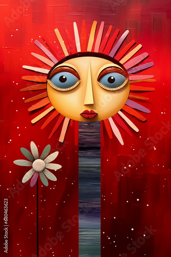 Spring princess flora the prettiest daisy flower in the blooming meadow  surreal radiant beauty - painterly art style with vibrant ravishing red and captivating sunset orange colors.
