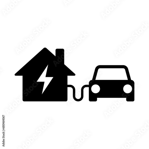 Electric vehicle charging at home icon, Ev charging point station, Vector illustration