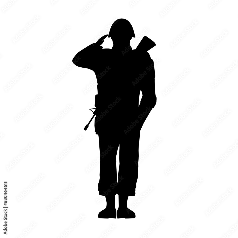 Salute silhouette vector illustration. Military salute graphic resources for icon, symbol, or sign. Respect soldier silhouette for military, army, security, war or defense