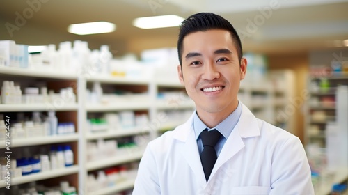 Concept - work in a pharmacy, pharmacist