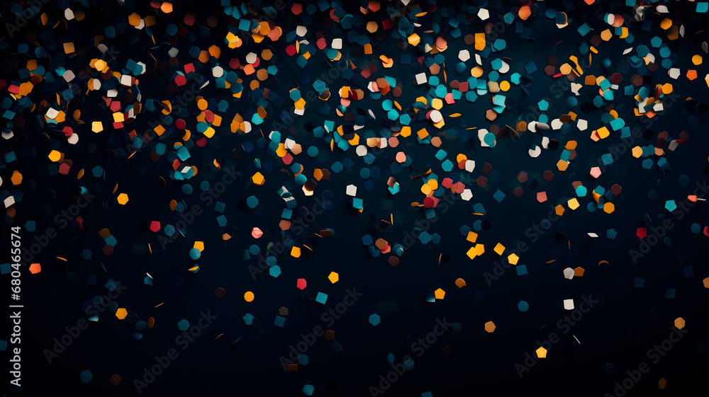 Colorful falling confetti with black background. New year celebration concept