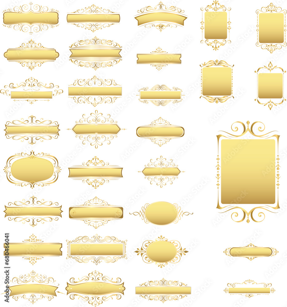 Set of golden vintage frames, collection of gold decorative luxury ornament frames - obrazy, fototapety, plakaty 