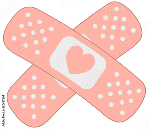 Hand drawn cute seamless pattern of adhesive plaster with heart.