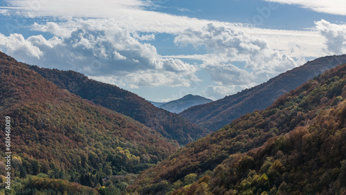Aerial view to the autumn in mountain