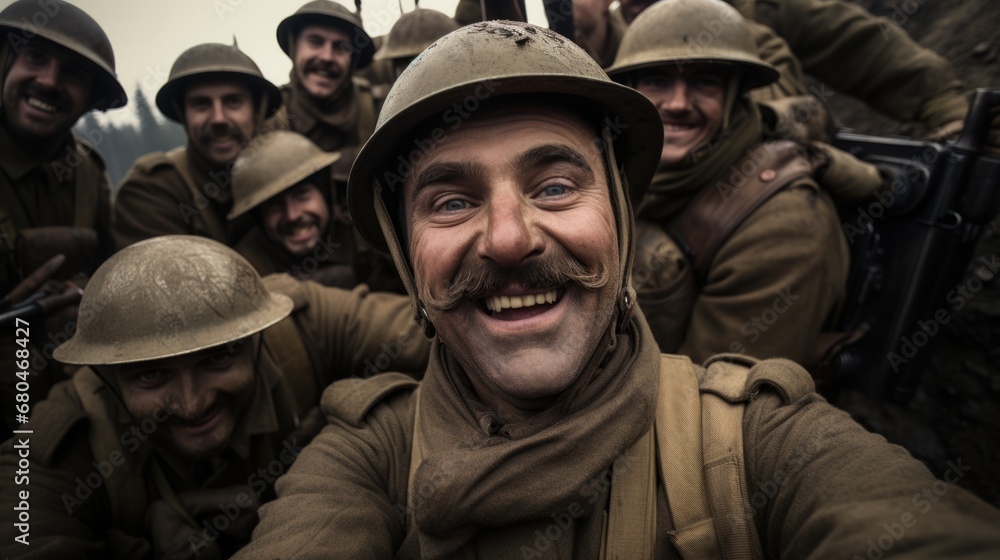 第一次世界大戦時風の兵士達の集合写真