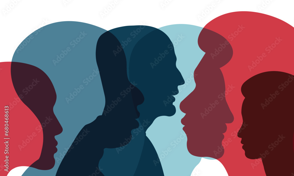 Silhouette of a group of men of diverse culture. The concept of diversity. Vector illustration