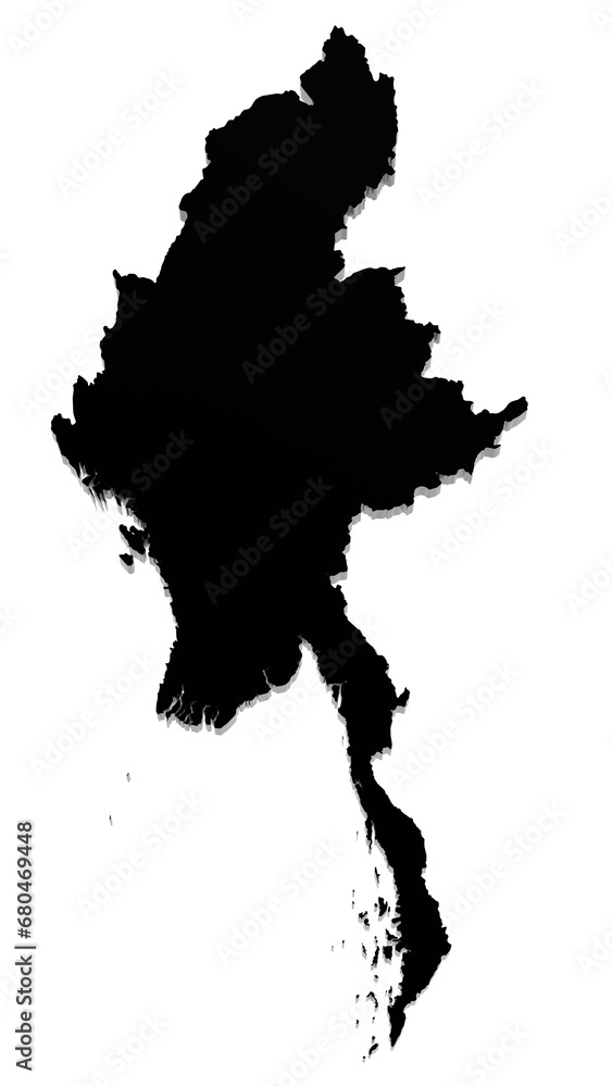 Black color Myanmar map, Myanmar 3d map Black color Myanmar map, Myanmar 3d map