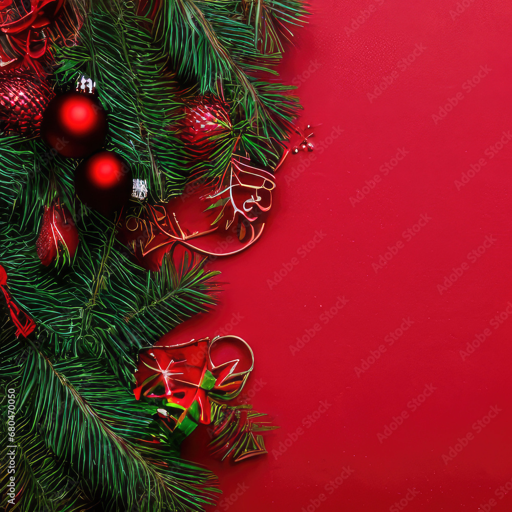 Christmas Sparkles: Festive Shimmering Ornaments on a Vibrant Red Background