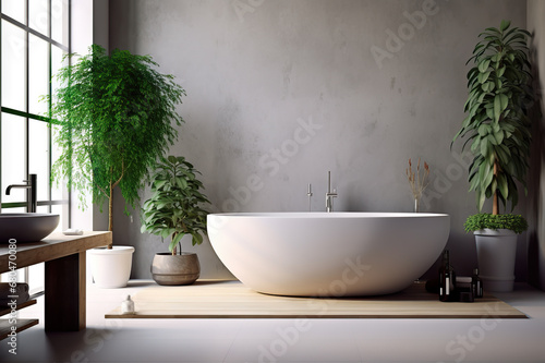 Contemporary Tranquility Minimalist Modern Bathroom with Striking Concrete Walls. created with Generative AI