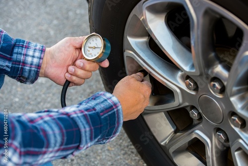4K Image: Close-Up of Checking Tire Pressure with Pressure Gauge © Only 4K Ultra HD
