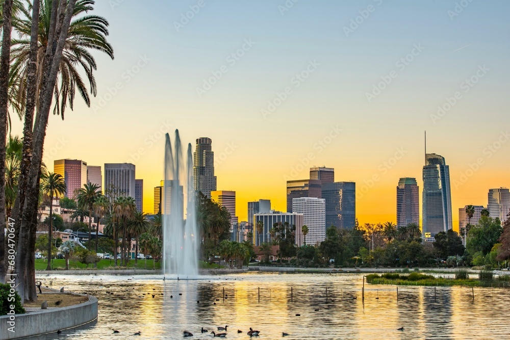 4K Image: Los Angeles Skyline at Dawn Viewed from Echo Park