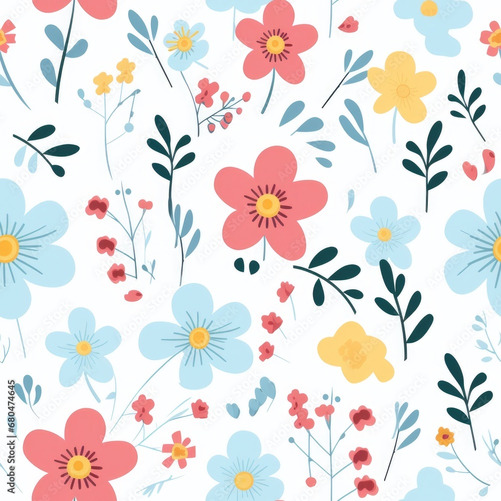seamless floral pattern of cute pastel flowers