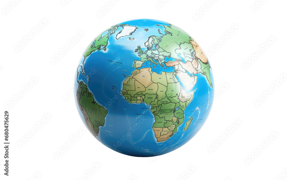 Glassy Globe on White or PNG Transparent Background.