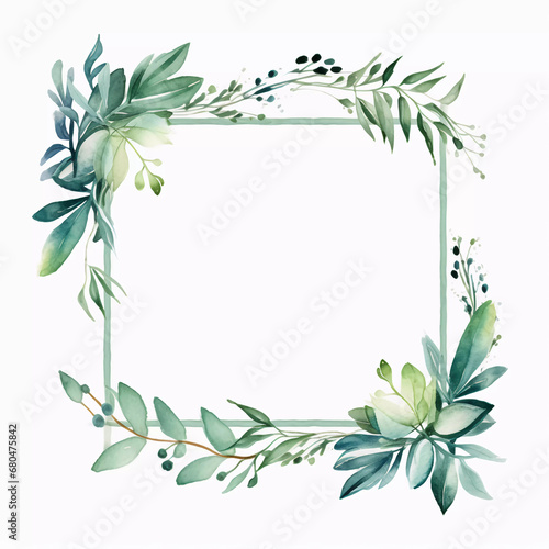 Template frame design with watercolor greenery leaf and branch  watercolor invitation   beautiful floral wreath