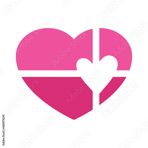 Logo de regalo del día de San Valentín. Silueta de corazón como caja de regalo con lazo de cinta para su uso en felicitaciones y tarjetas