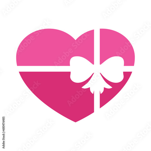 Logo de regalo del día de San Valentín. Silueta de corazón como caja de regalo con lazo de cinta para su uso en felicitaciones y tarjetas