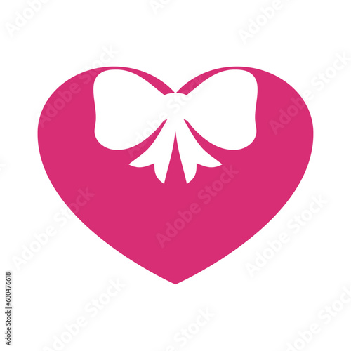 Logo de regalo del día de San Valentín. Silueta de corazón con lazo de cinta de caja de regalo para su uso en felicitaciones y tarjetas