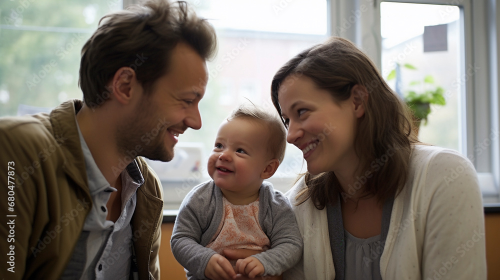 Obraz premium Parents and Child Undergoing Examination. Family Clinic Visit, Generative AI