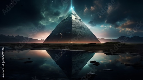 pyramid, digital art, copy space, 16:9