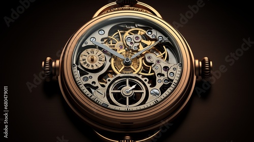 A sophisticated, vintage mechanical watch with intricate movements. Digital concept, illustration painting.