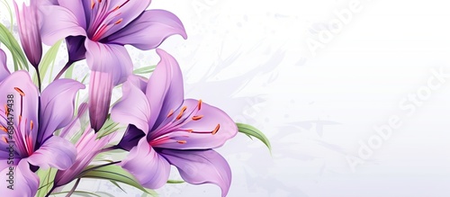 Elegant purple lily flower with watercolor style, copy space background and invitation wedding card photo