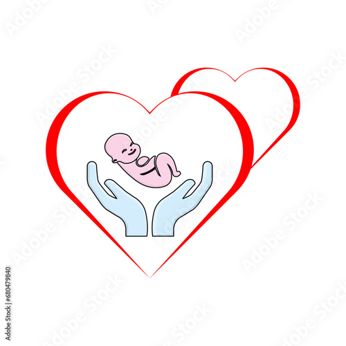 baby umbilical cord and new life with editable stroke.