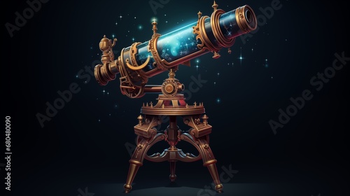 An antique, ornate telescope with intricate detailing. Digital concept, illustration painting. photo
