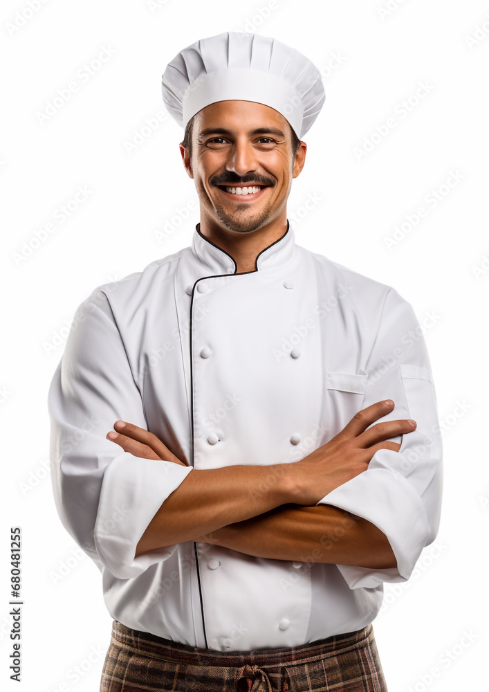 A young man chef smiling, isolated on white background A young man chef smiling, isolated on white background