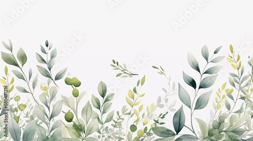 Watercolor invitation Card design with leaves. background with floral elements , botanic watercolor illustration