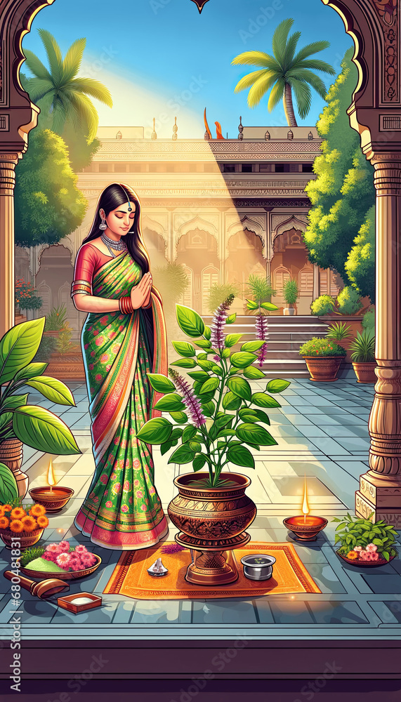 Tulsi Vivah Tulsi Puja Indian Hindu Tradition Kartik Maas Image Stock