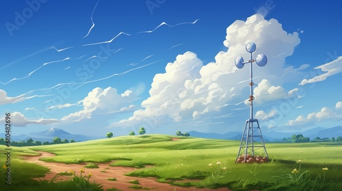 A state-of-the-art weather station with remote sensors. Digital concept, illustration painting.