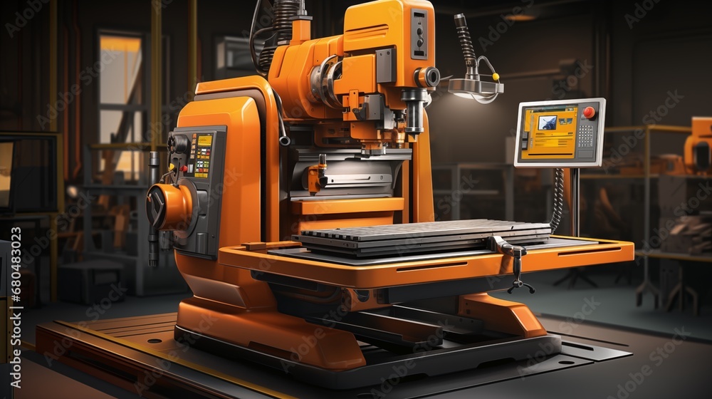 A state-of-the-art CNC machine for precision metalwork. Digital concept, illustration painting. A state-of-the-art CNC machine for precision metalwork. Digital concept, illustration painting.