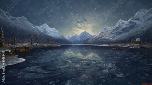Landscape lake made out starry night sky photography wallpaper image AI generated art