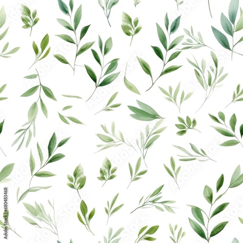 Seamless pattern of watercolor leaves on white background