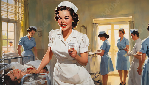Caricature of a nurse in a hospital setting, generative AI
