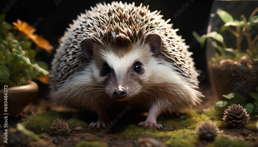 Tiny adorable hedgehog in a charming scene, generative AI Tiny adorable hedgehog in a charming scene, generative AI