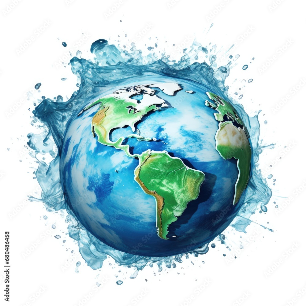 earth planet in splash of water on white earth planet in splash of water on white