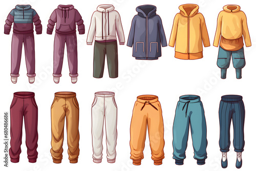 illustration of a set of clothes, trousers and sweatshirts, jackets isolated