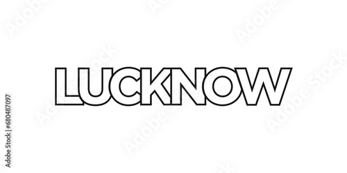 Lucknow in the India emblem. The design features a geometric style, vector illustration with bold typography in a modern font. The graphic slogan lettering.
