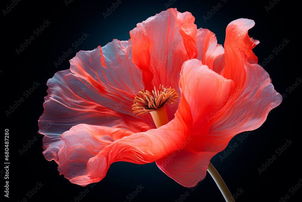 a delicate poppy flowered on a black background. Remembrance Day, Armistice Day, and Anzac day symbol - obrazy, fototapety, plakaty 