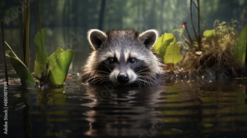 Ein Waschbär in einem Teich