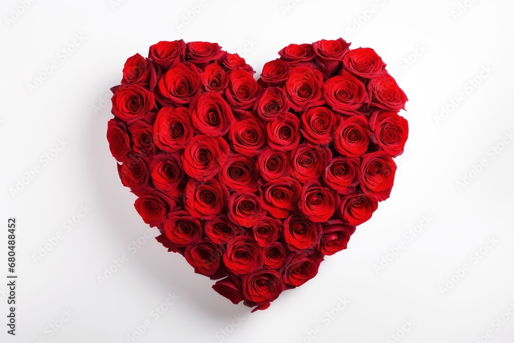 Heart made of red roses on white background, valentines day concept Heart made of red roses on white background, valentines day concept