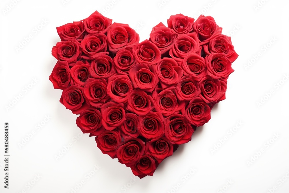 Heart made of red roses on white background, valentines day concept Heart made of red roses on white background, valentines day concept