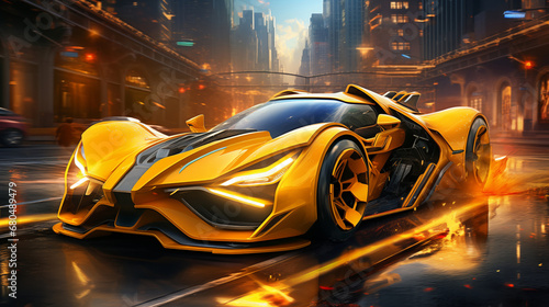 A futuristic, all-electric sports car with advanced technology. Digital concept, illustration painting. © X-Poser