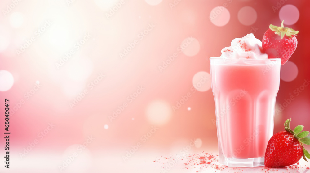 Milk strawberry cocktail with berries background and free space for text. Fresh summer food banner Milk strawberry cocktail with berries background and free space for text. Fresh summer food banner