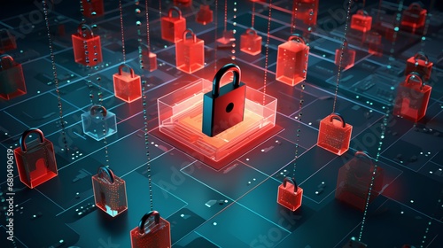 An illustration of advanced digital safety software providing robust personal information protection against cyber threats and data breaches. photo