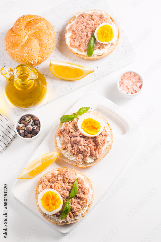 Toast with Canned Tuna. Fish open sandwich with egg and cheese. Toast with Canned Tuna. Fish open sandwich with egg and cheese.