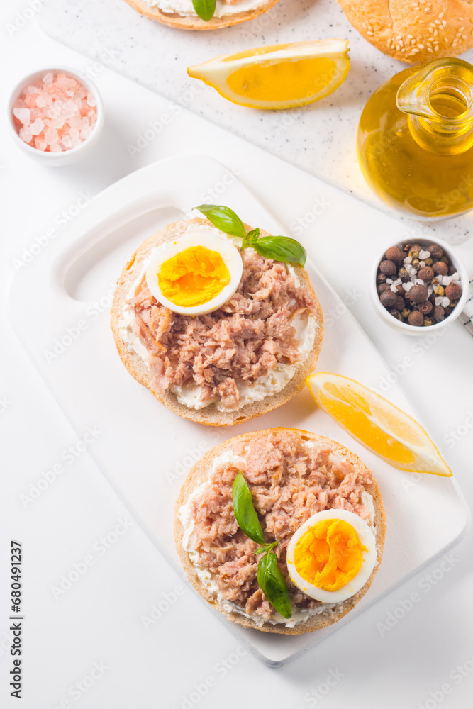 Toast with Canned Tuna. Fish open sandwich with egg and cheese. Toast with Canned Tuna. Fish open sandwich with egg and cheese.